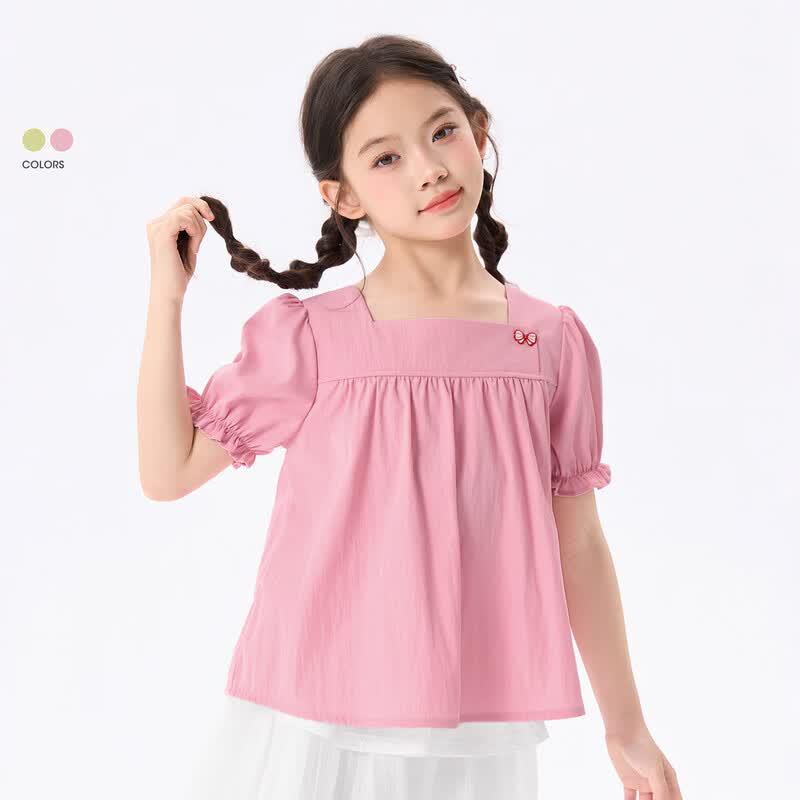 Girls Summer Square Neck Puff Sleeve Shirt 150