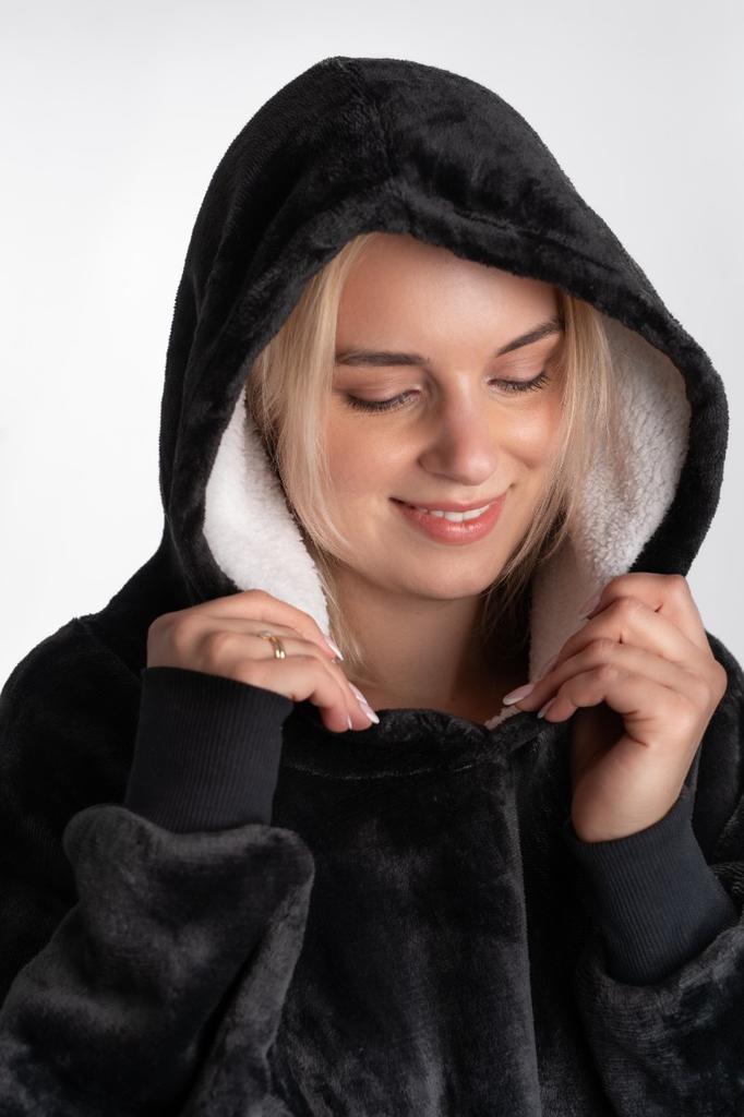 Blanket sweatshirt, large oversize, thick, warm, with a hood, black, soft