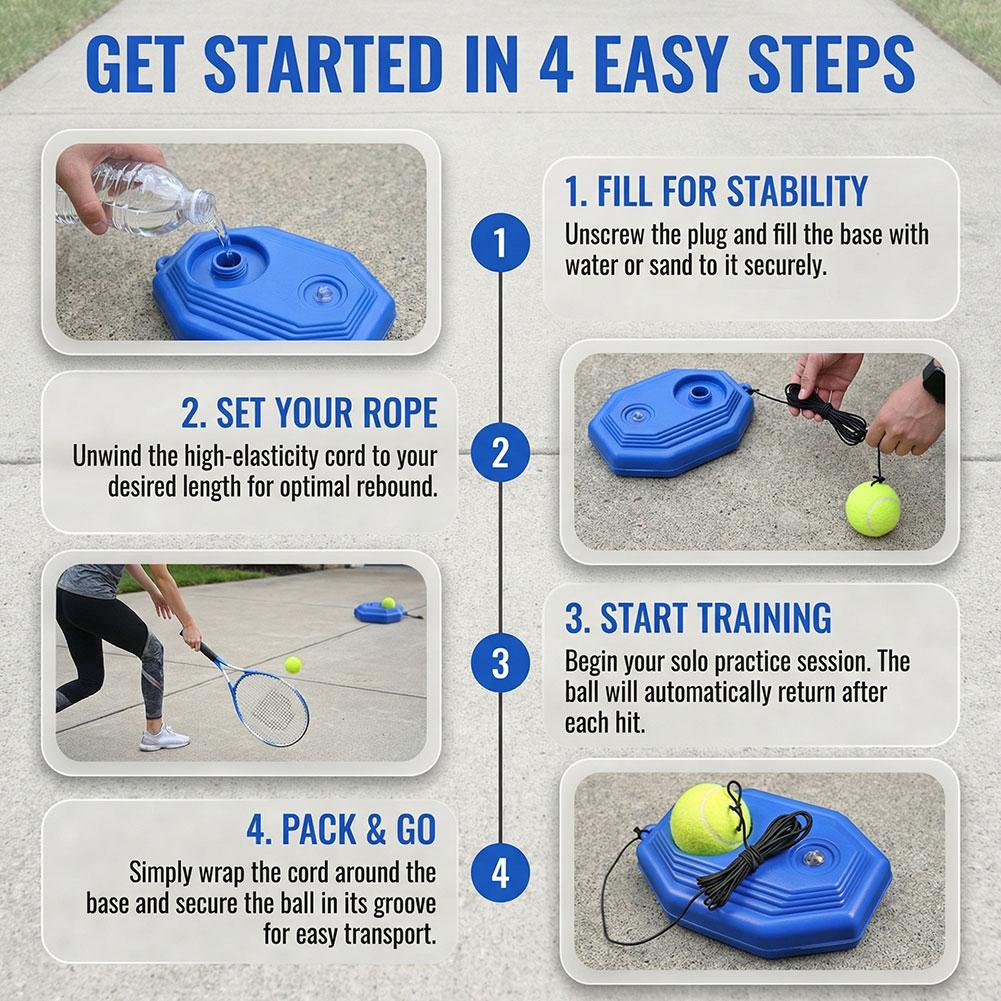 Tennis Trainer Solo Practice Tool With String Rebound Ball Portable Tennis Training Baseboard For Beginners Kids Adults Exercise