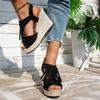 Fashion Women Wedges Size 36-43 Summer 2025 Flock Sandal Tassel Decorate Ankle Strap Men Casual Dress Platform Shoes