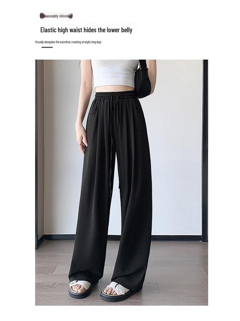 Women's High-Waist Summer Silk Wide-Leg Floor-Length Pants, Versatile & Slimming (Style 66248#)