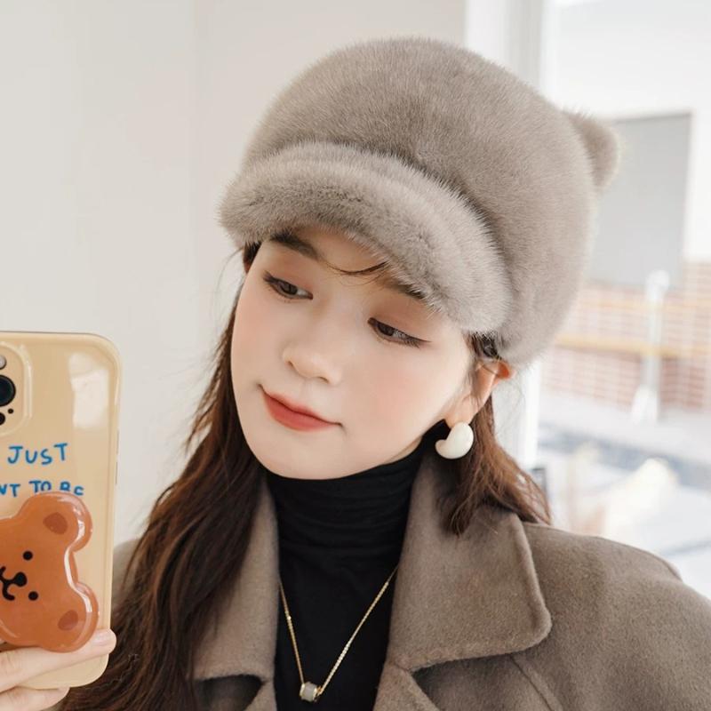 Winter Ladies Mink Hat Sweet Cute Cat Ears with Tail Whole Mink Hat Mink Fur Cap Tide