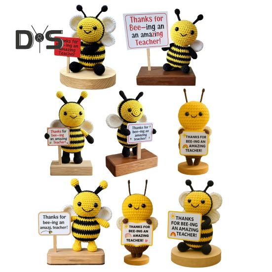 Crocheted Bee Teacher Appreciation Gift Handmade Thankful Bee Ornament with Sign Bee Crochet Doll Gift for Teachers Birthday Teacher's Day