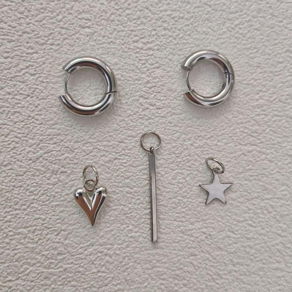 2Pcs Stainless Steel Chain Hoop Earrings Piercing Earrings  Ear Jewelry Accessories