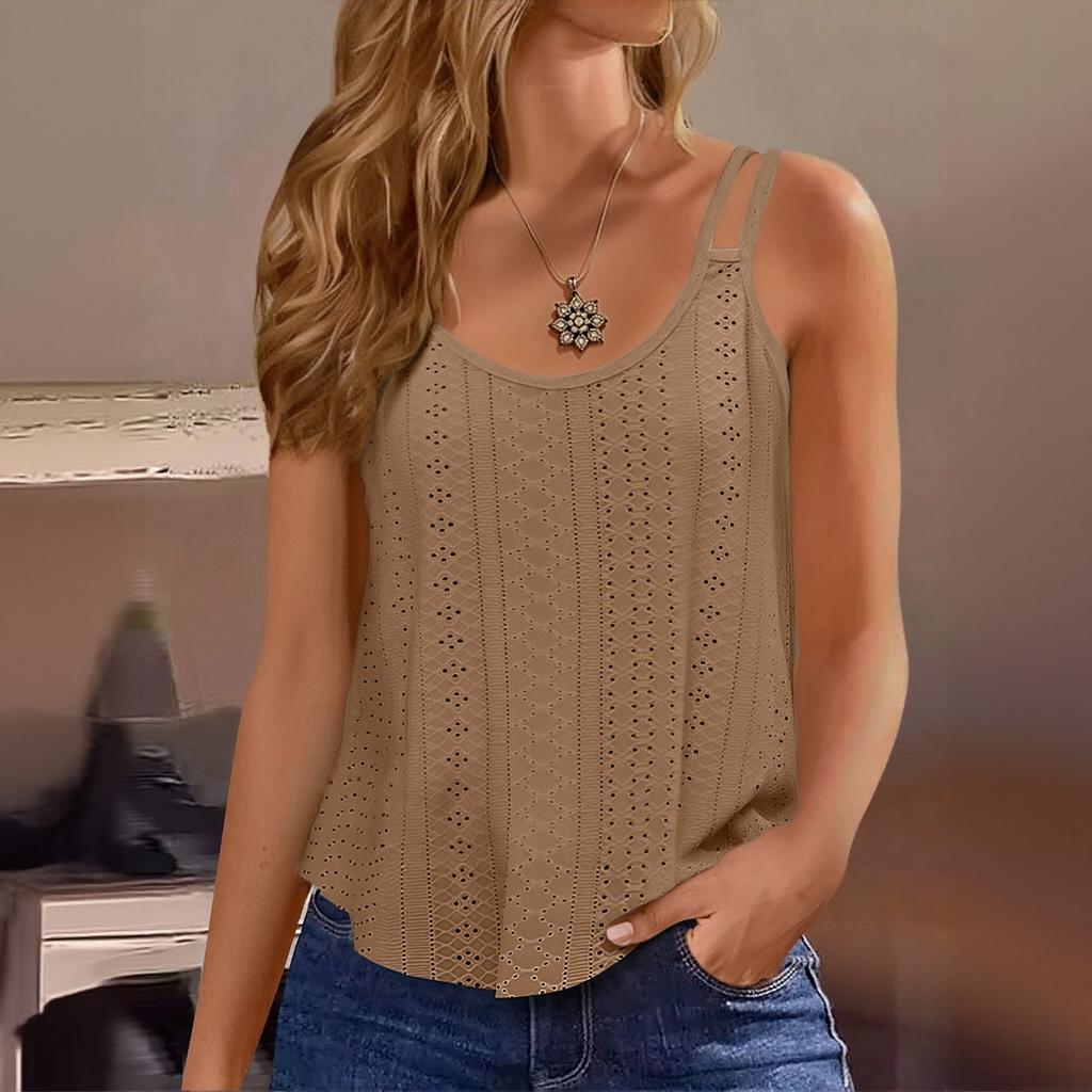 Women's Solid Color Top Mesh Hollowed Out Sleeveless Vest T-shirt