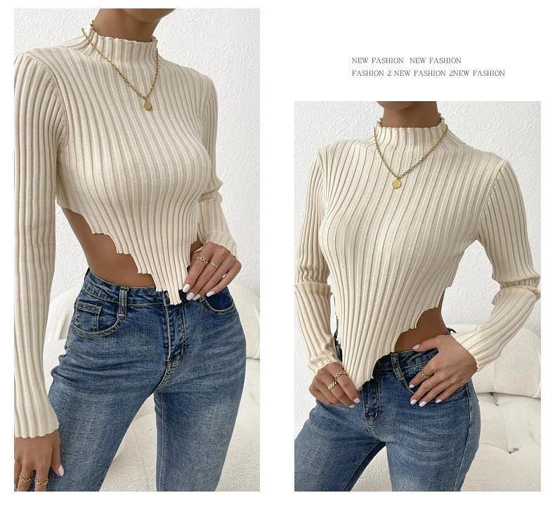 2025 New Style Women's Knitwear: Sexy Long Sleeve Short Sweater