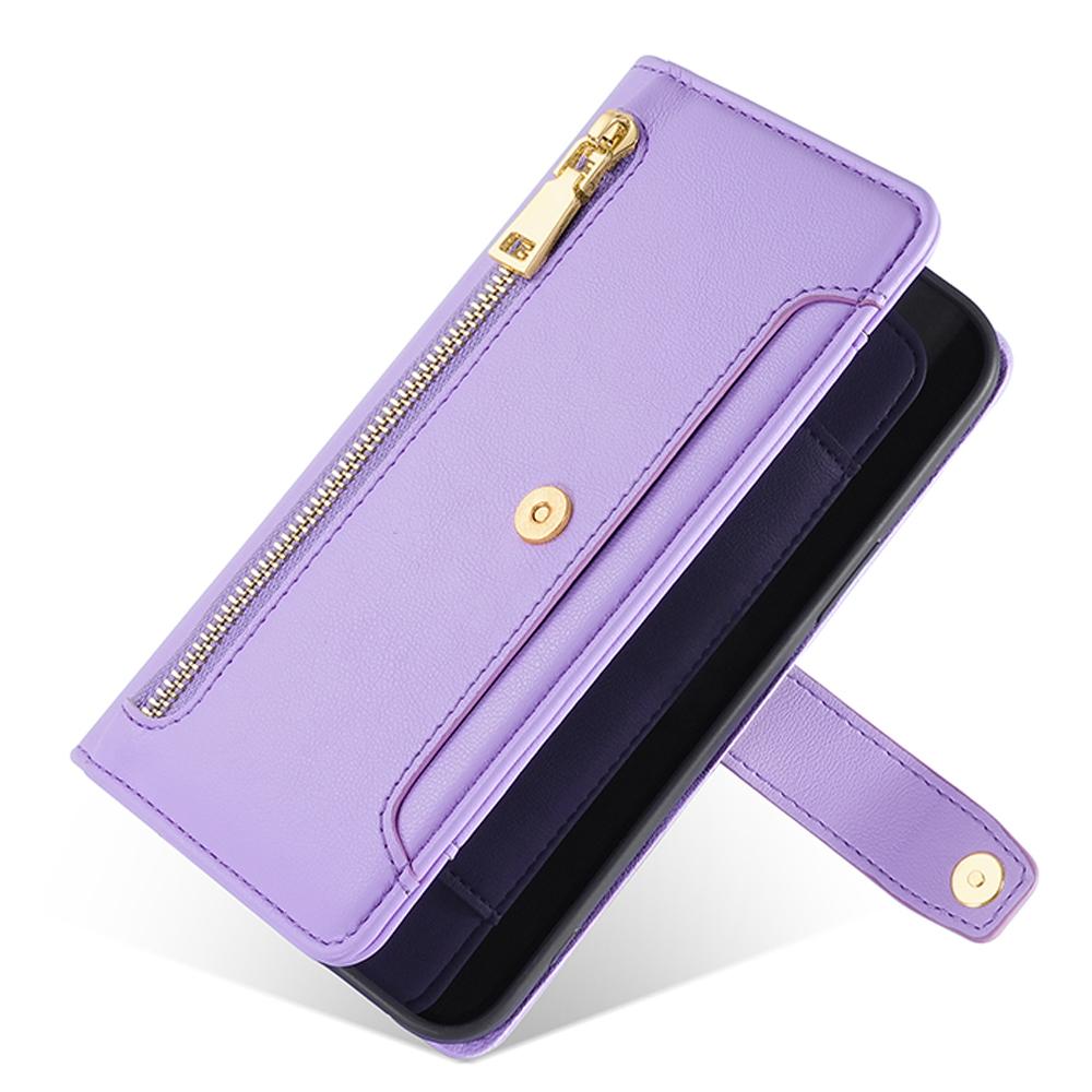 Zipper Pocket Phone Case for Samsung Galaxy S23 Card Slots Stand PU Leather Phone Cover with Straps