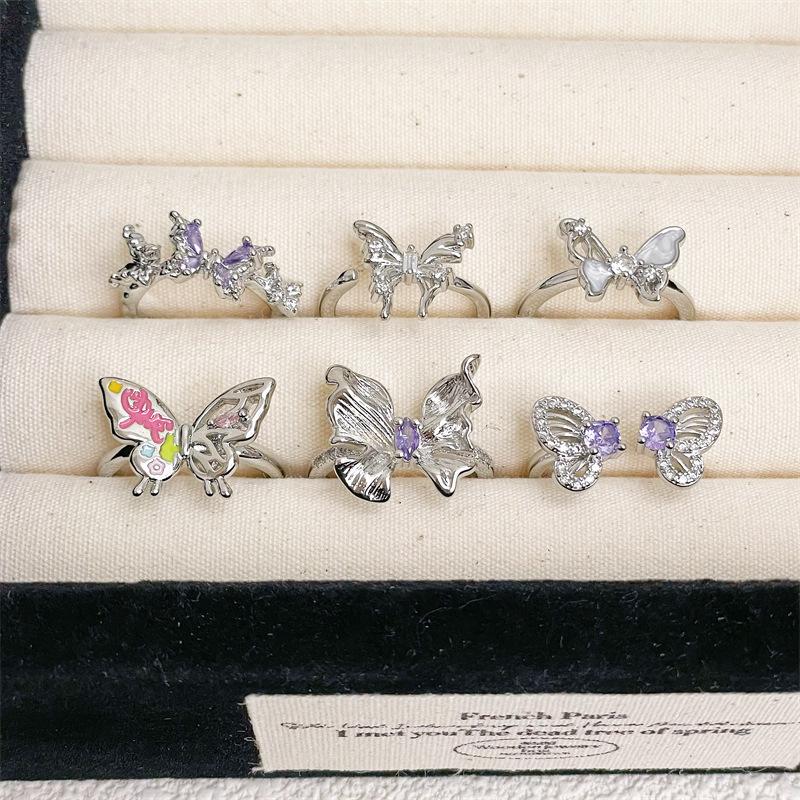New Niche Zircon Butterfly Ring Opening Adjustable Oil Drip Jewelry Light Luxury Personalized Fashion High-End Accessories