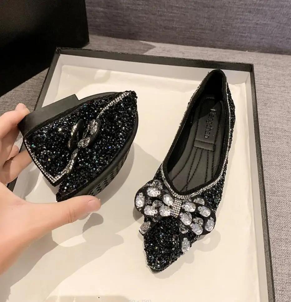2024 Spring Woman Elegant Square Toe Sequins Kawaii Ballet Flats Designer Luxury Mary Jane Female Shoes Party Shoes