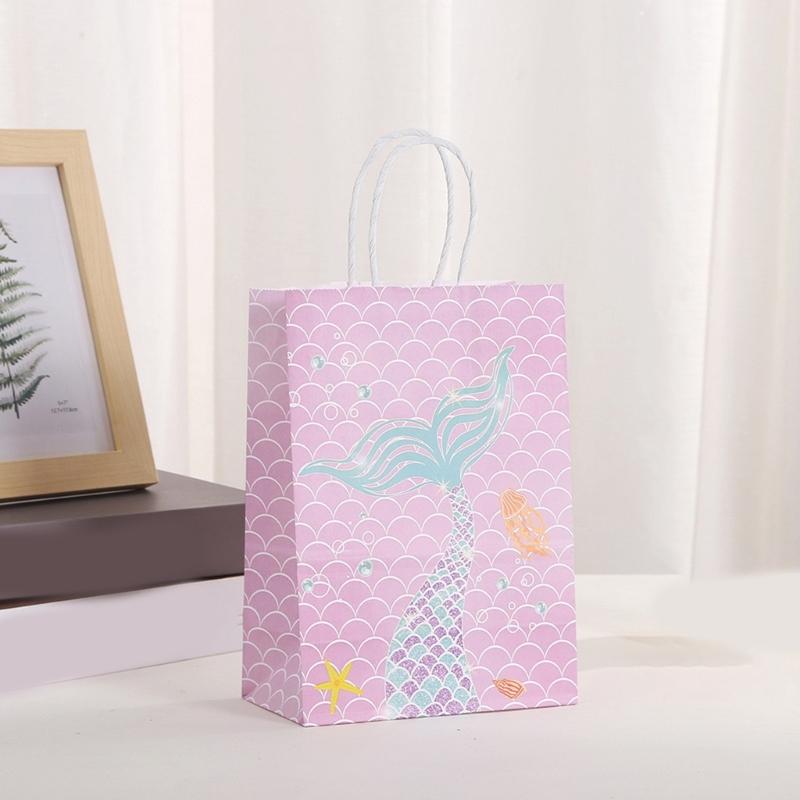 12pcs Mermaids Print Paper Gift Packaging Bag Ocean Themed Party Favors Bags with Handle Holiday Celebration Supplies