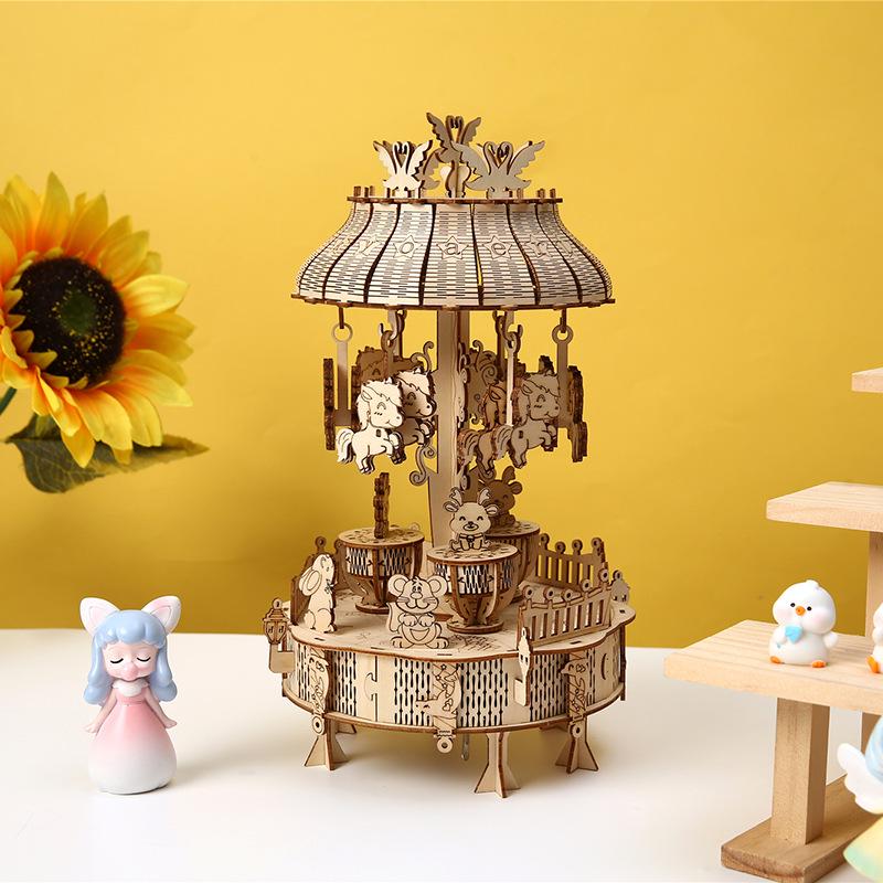 Handmade Wooden Carousel Jigsaw Puzzle Toy – Educational Ornament for Children