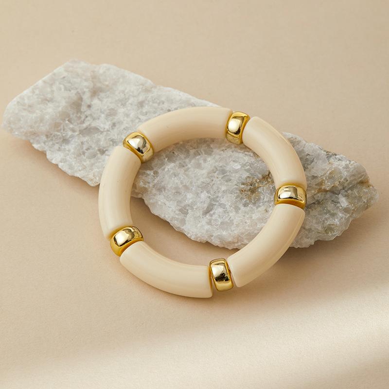 Mixed Color Bamboo Tube Acrylic Elastic Bracelets For Women Men  Resin Chunky Elbow Beaded Bangle Stack
