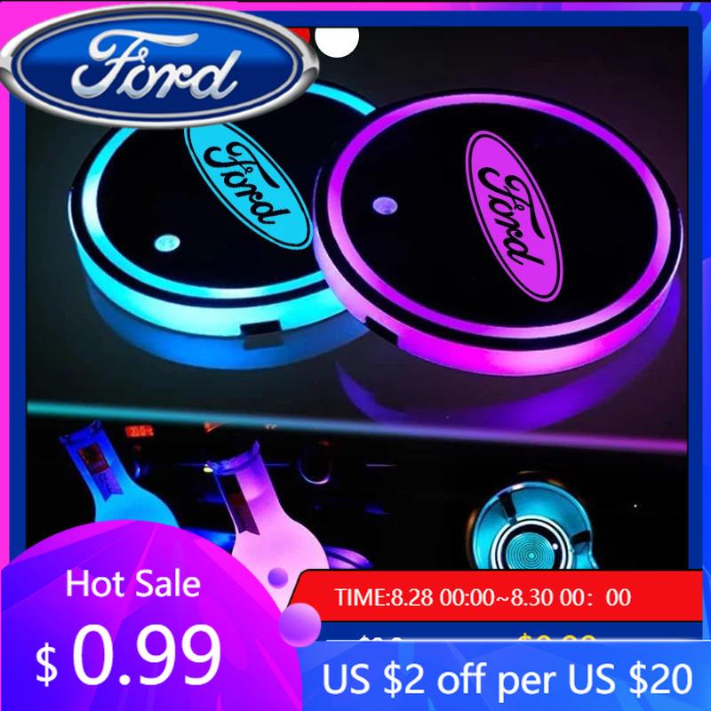 New 2026 Car Sticker For Ford Mondeo Focus Raptor Edge Explorer Ranger Fiesta Kuga ST 7 Color LED Car Cup Holder Light Luminous