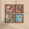 Colorful Birds & Flowers Wall Art Prints, Vibrant Botanical Designs with Exotic Birds Paintings for Home,  & Office Decor (9x9 Inches, Set of 4)