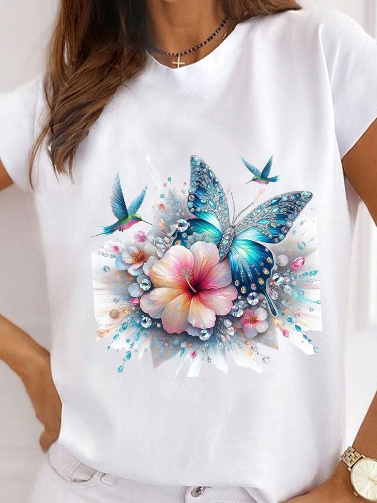 

(Азиатский размер) Женская повседневная футболка, топ, цветок, милый, мода 90-х, с принтом, женская, графическая, с коротким рукавом, футболки, одежда S