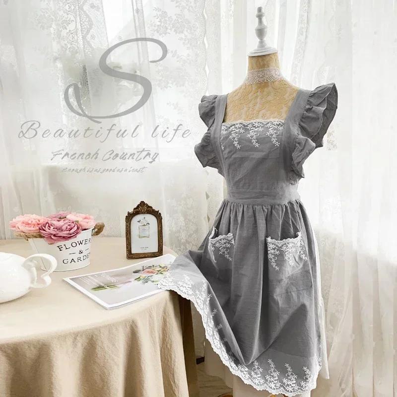 Female Women Apron Cotton Linen Aprons Dress Garden Cafe Kitchen Cooking Florist Palace Style Vintage Fashion Dress Aproning