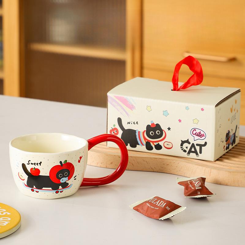 Cute Kitten Mug Breakfast Office Women Apple Cup Couple Gift Creative High Value Ceramic Water Cup