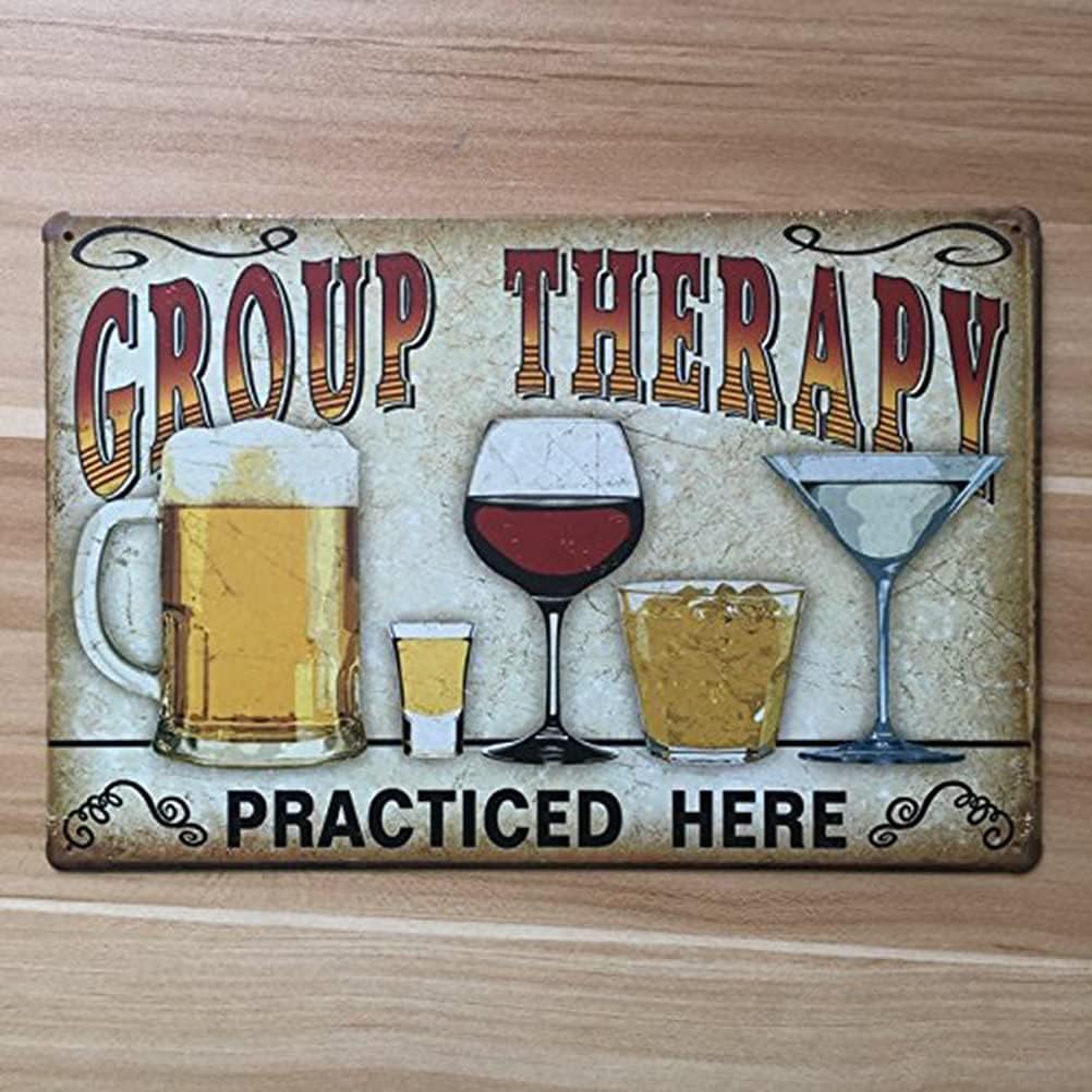 Group Therapy Practiced Here Retro Tin Metal Sign Bar Cave Beer Signs for Cafe Bar Pub Beer Club Wall Decor 12x 8 20x30cm（7.8x11.8inch）