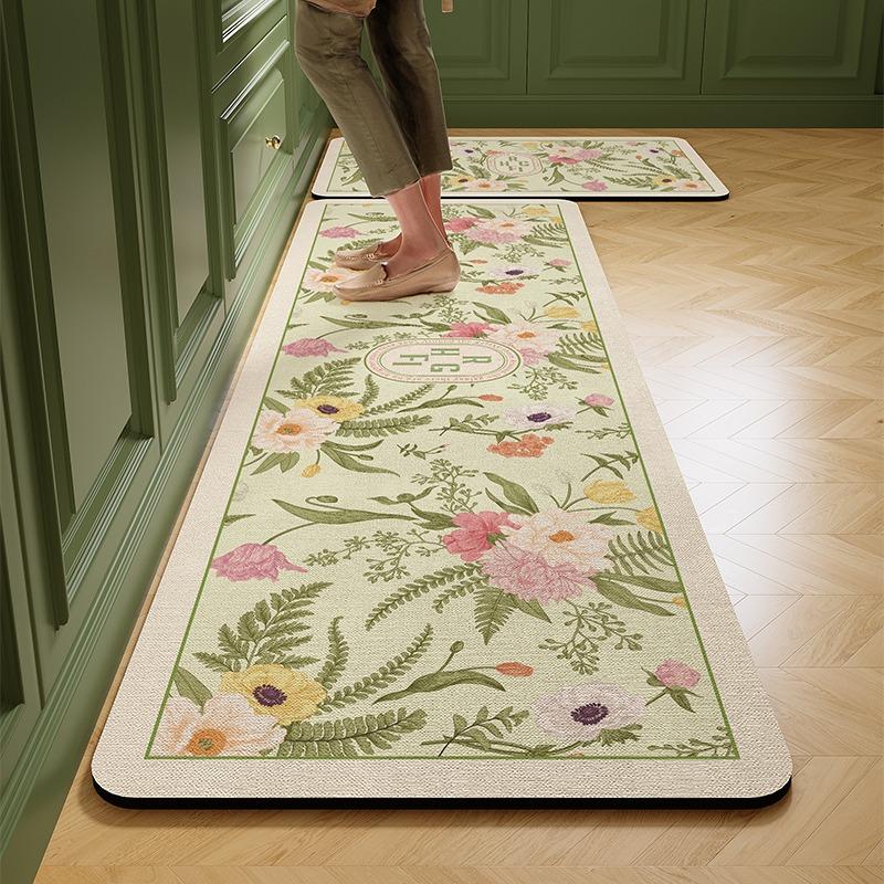 Kitchen Floor Mat Absorbent Carpet Flowers Diatom Mud Quick-drying Oil Absorp Rug Non-slip Long Foot Mats Home Decor Rugs
