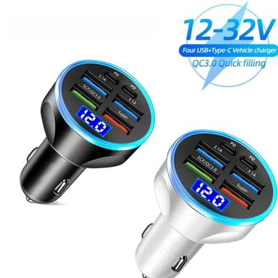 6 Port 66W Car Charger QC3.0 Quick Charging with Voltage Display Charging Indicator Light for Car Interior Equipment