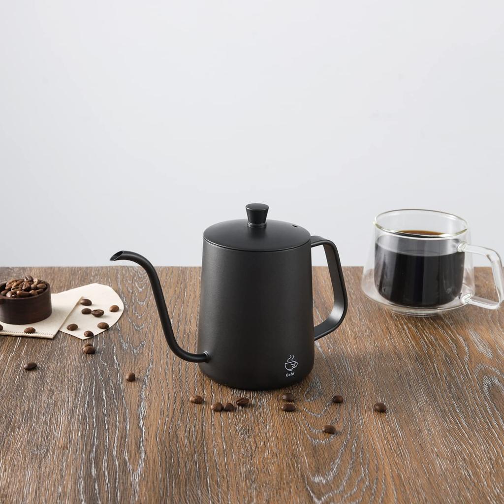 VKCHEF Coffee Pot, Coffee Drip Pot, Drip Kettle, Narrow Spout, Mini 600ml, Stainless Steel, Camping Kettle, Black, Espresso Pot, Tea, Coffee Kettle