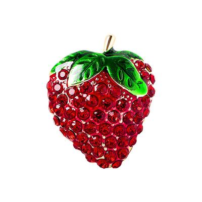 Female Fashion Vintage Crystal Strawberry Brooches For Women Luxury Yellow Gold Color Enamel Alloy Plant Brooch Safety Pins
