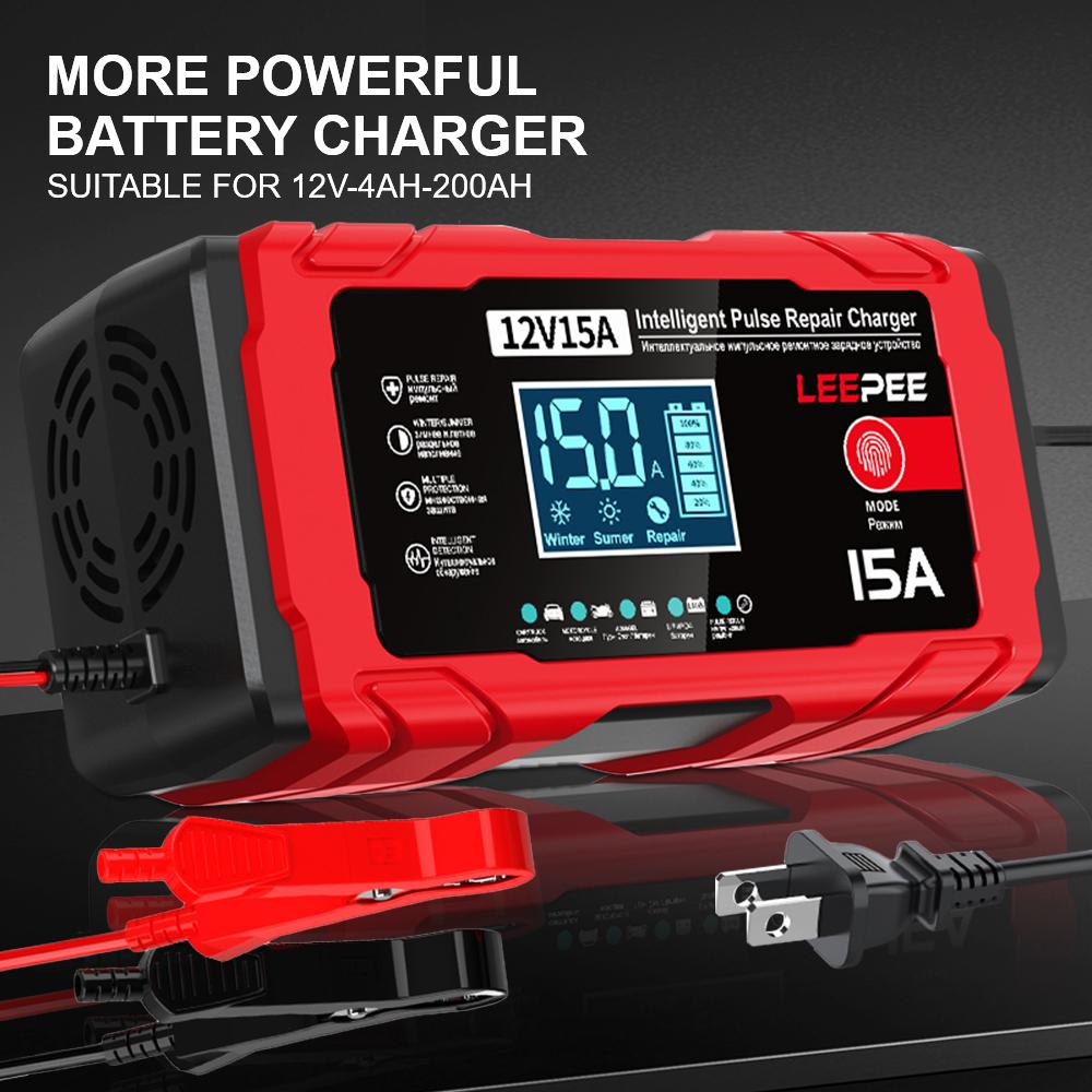 Intelligent Pulse Repair Maintenance Lead-Acid Smart Battery Charger 12V 15A 12A Car Motorcycle Battery Charging Multifunctional Portable 2025 New