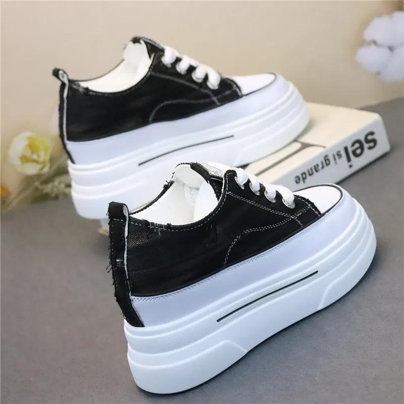 

Fashion 10cm Women s Canvas Sneakers Lace-up Platform Thick Bottom Sport Shoes Spring Autumn Casual Walking Shoes Women Sneakers 34 чёрный