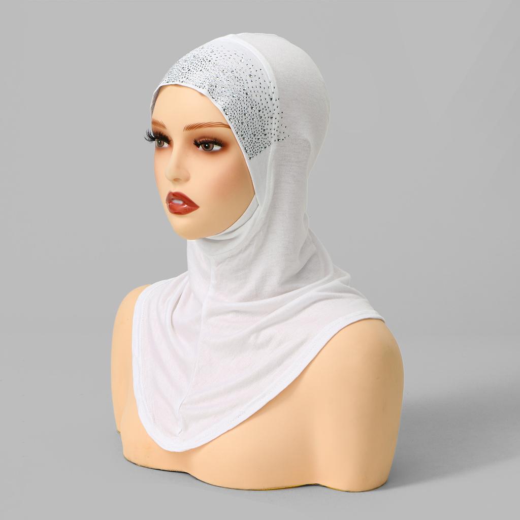 New Jersey Rhinestone Band Instant Hijab Full Cover Neck Turban for Woman Muslim Ready to Wear Hijabs Underscarf Turbante Mujer