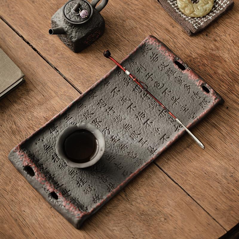 Handmade Rock Texture Tea Tray Dry Brew Chapan Coarse Pottery Chinese Zen Style for Gongfu Tea Ceremony Desktop Board