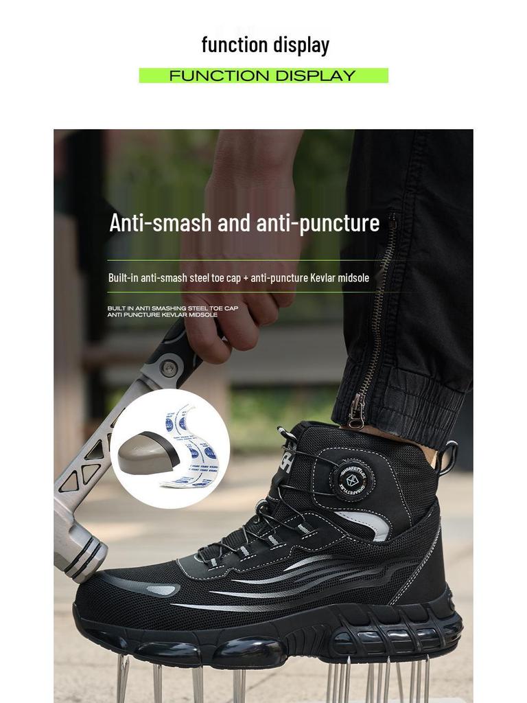 Lightweight Rotating Button Safety Shoes - Anti-Smash, Anti-Puncture; Ideal for Construction & Labor Work
