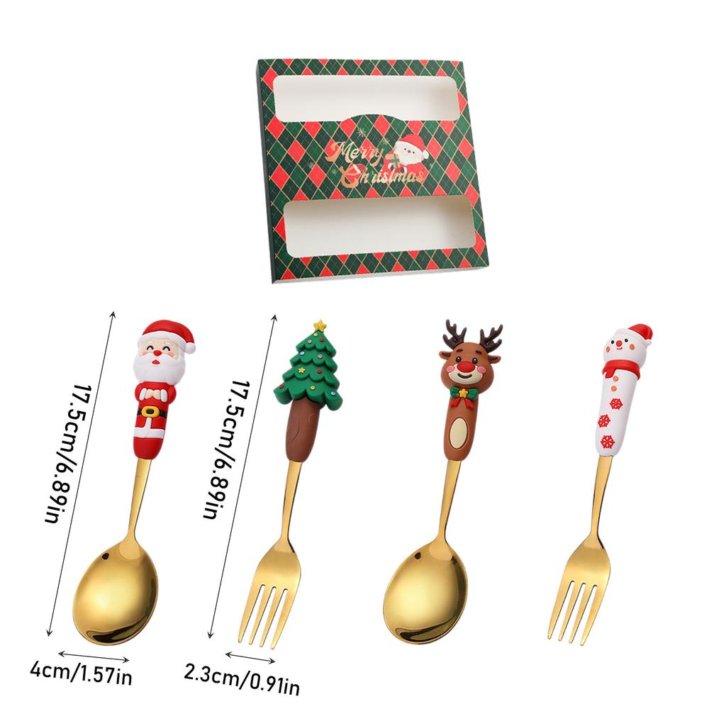 Christmas Coffee Spoons Forks Set Stainless Steel Spoon Forks Christmas Gifts for Kids Fruit Fork Coffee Spoon Dessert Spoon Set