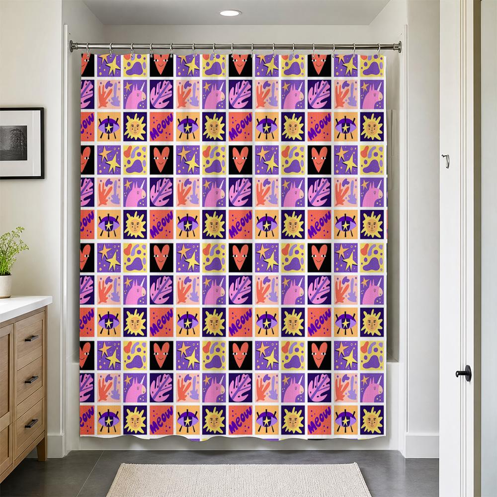 Funky Pattern Shower Curtain Waterproof Bathroom Decor Pop Art Geometric Kids Novelty Shower Curtain Home Accent Wall Art Decor