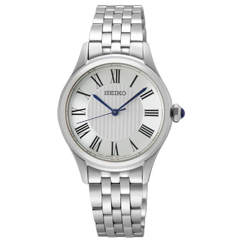 SEIKO 50-meter waterproof casual Quartz Steel Strap 29.6mm women s watch white dial SUR609P1 синий