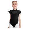 Girls Lace Cap Sleeves Dance Leotard Sheer Mesh Patchwork Cutout Bodysuit for Ballet Practice Exam