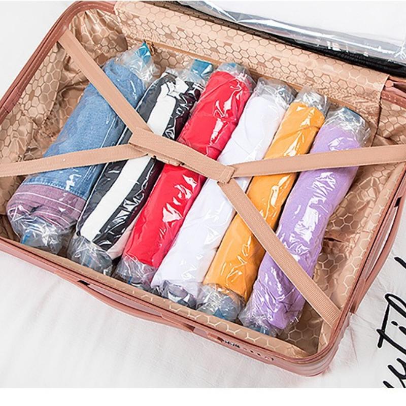 Roll Up Vacuum Storage Bags Portable Hand Press Compression Bags for Travel & Business Trip Space Saver Clothes Organizer for Luggage No Pump Needed