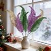 Glitter Artificial Leaf with Stem Realistic Golden Green Purple Fake Fern Leaf Wedding Party Table Centerpiece Simulated Plants Decoration