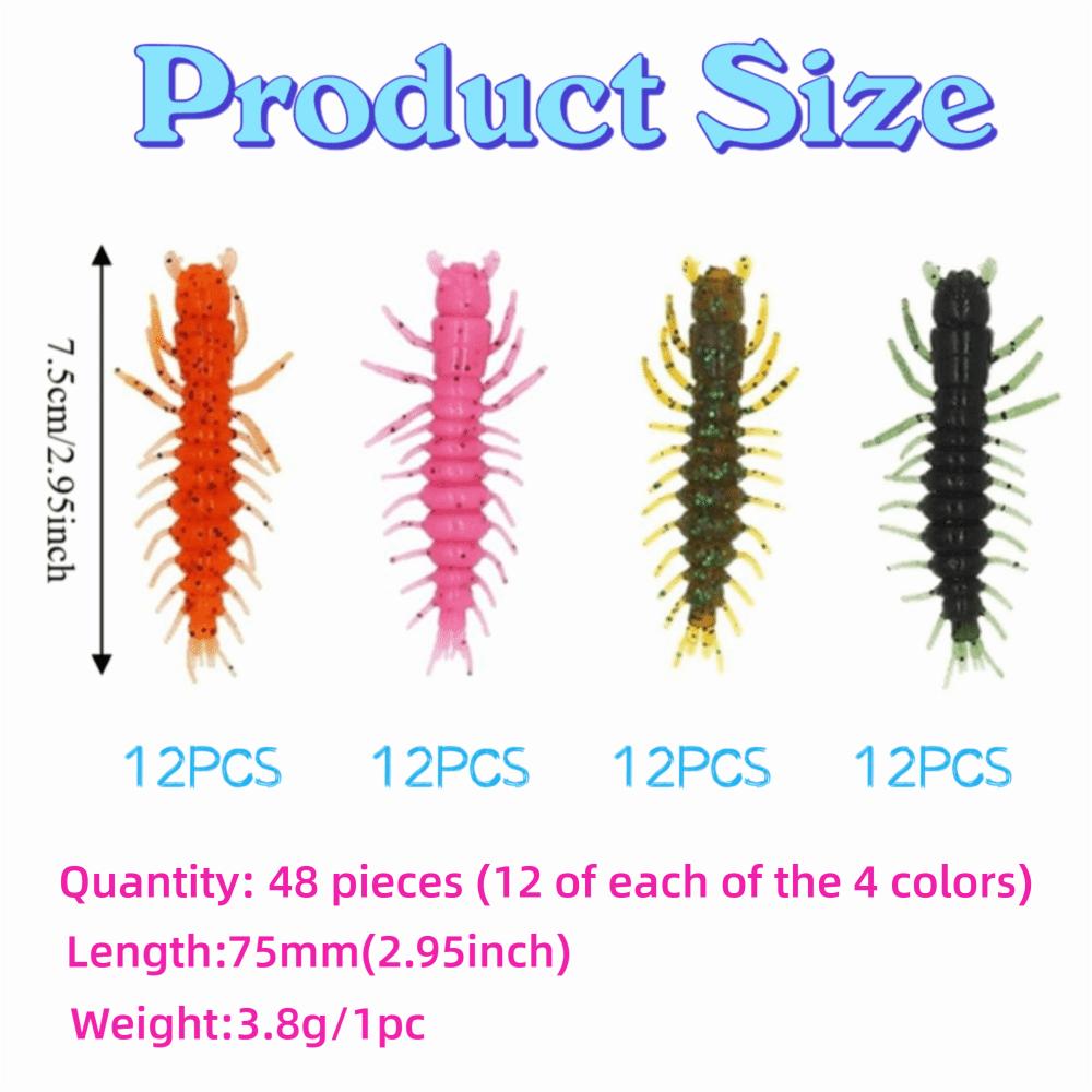 48PCS 2.95inch Fishing Worm Lures Soft Bass Baits Hellgrammite Fishing Lures  Bass Fishing