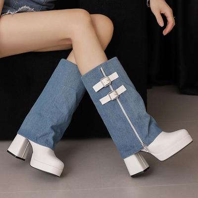 Botines de tacón alto para mujer otoño e invierno nuevo estilo estilo europeo y americano tacón grueso impermeables talla grande estilo tubo de humo