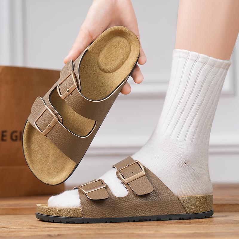 Fashion Men's Sandals Classic Leather Slippers 2025 Summer All-match Flats New Soft Soled Slippers Lightweight Outdoor Men's Slippers