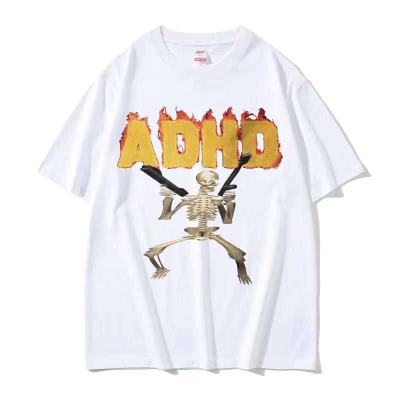 

ADHD Skeleton Meme Vintage T Shirt Humor Horror Funny Skull Graphic Tee Unisex Casual Oversized Streetwear Top for Unisex Women 3XL