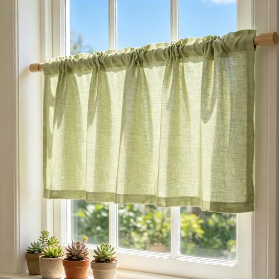 Linen Short Curtain for Kitchen, Semi Sheer Valance for Small Window, Kitchen Curtain for Pantry Door, Farmhouse Cabinet Cover