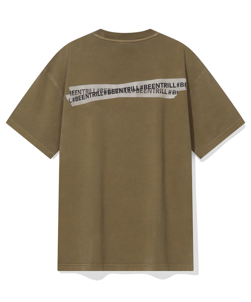 BEENTRILL Vintage Masking Taping Dyed Short Sleeve T-Shirt (Brown)