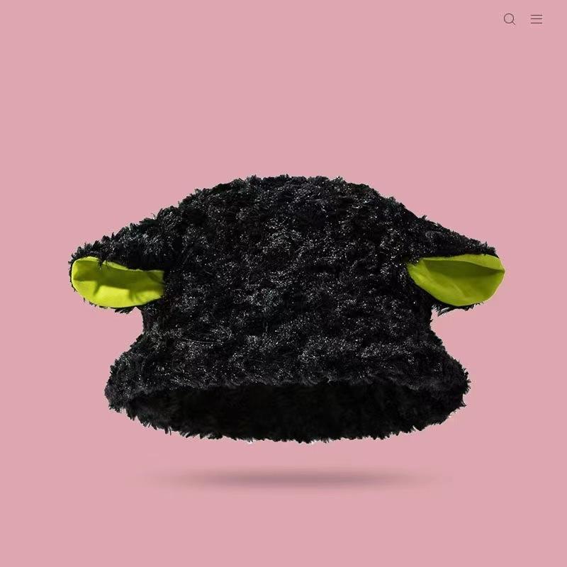 Winter baa sheep ear hat female cute lamb plush bucket hat female versatile warm lamb hat tide