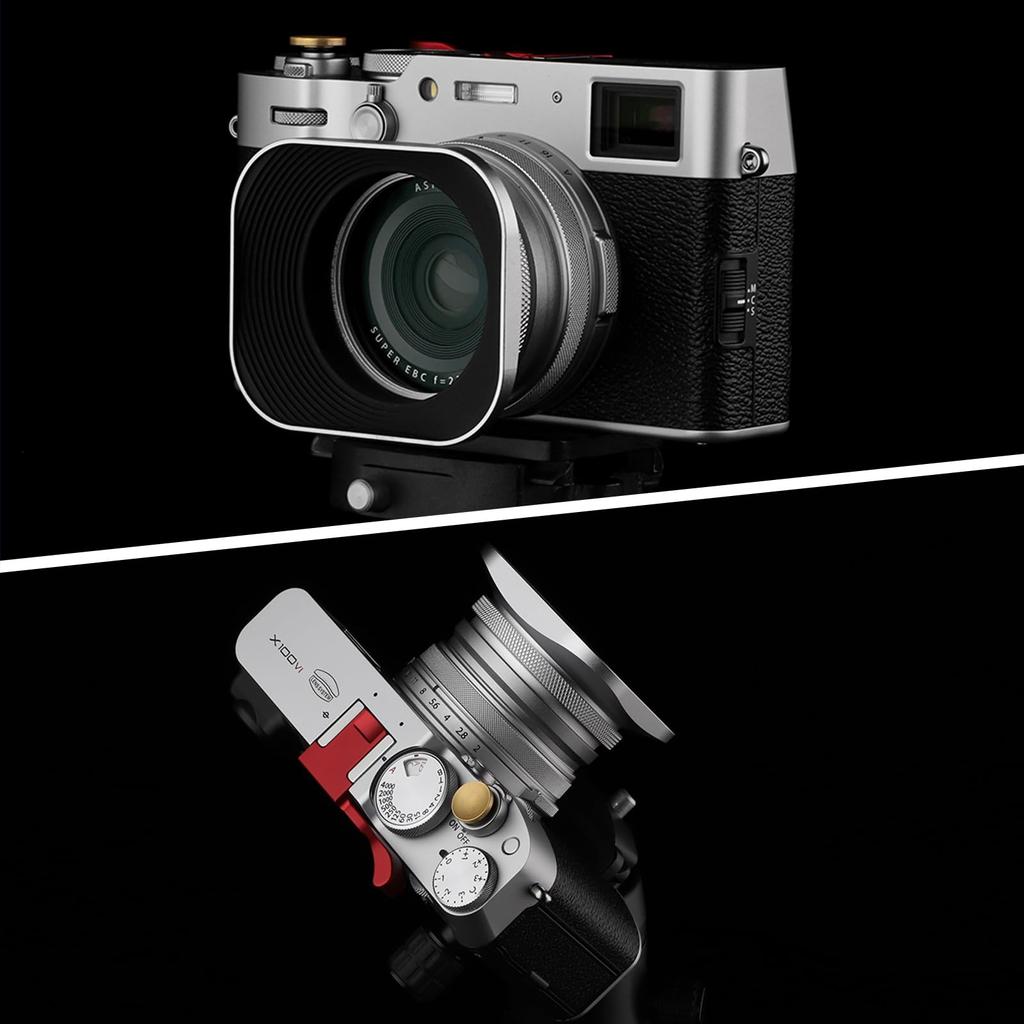 Haoge Square Metal Lens Hood with 49mm Adapter Ring for Fujifilm FinePix X100V Cameras Silver LH-EW3 X100, X100S, X100T, X100F, X70, (Fujifilm