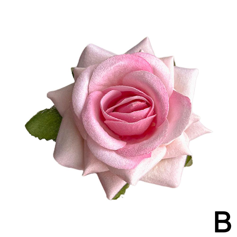 1pcs Retro Red Pink Rose Flower Hairpi Duckbill Clip Flower Brooch Women Hair Accessories Fashion Hair Clips Photo Props