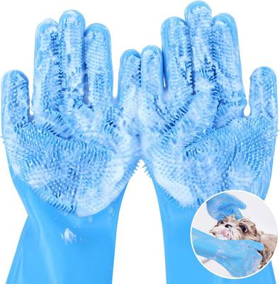 Handschuhe zur Fellpflege von Haustieren – hitzebeständige Silikonhandschuhe mit hochdichten Zähnen, verbessertes Fünf-Finger-Design zum Baden und Massieren von Hunden und Katzen