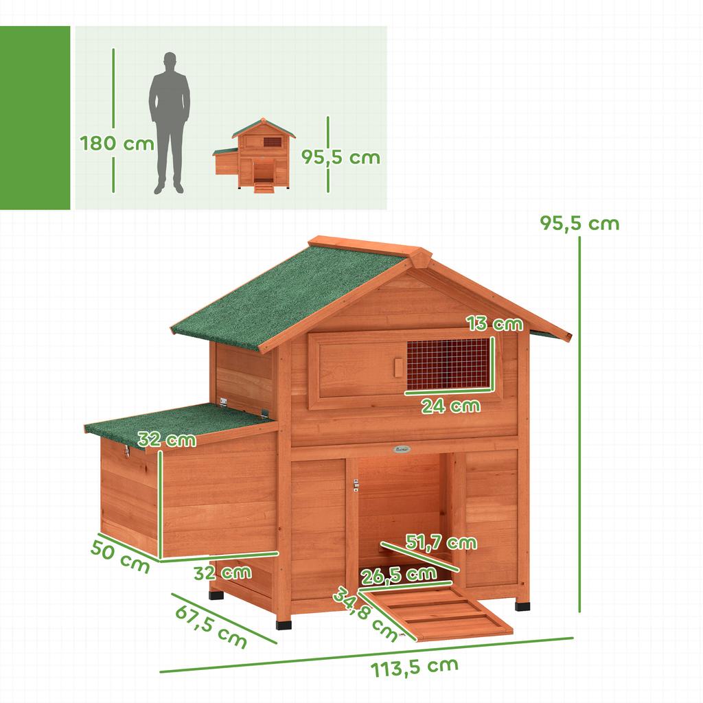 Wooden Outdoor Chicken Coop 113.5x67.5x95.5 cm Chicken Coop with Nesting Box, Removable Tray, Waterproof Roof, and Perches