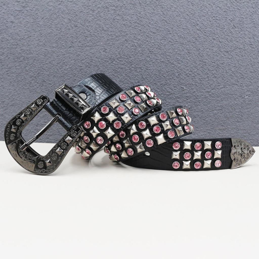 High-End Rhinestone Rivet Leather Belt - Women's Punk Hip Hop Rock Y2K Fashion Accessory