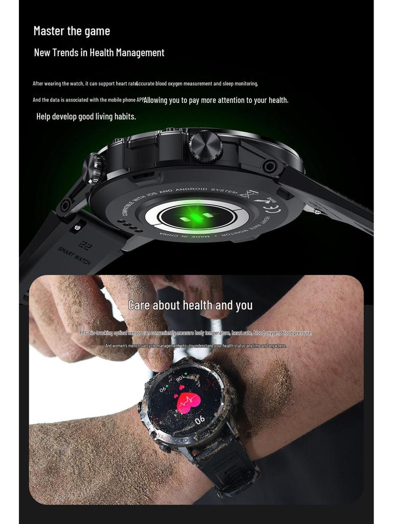 K52 Waterproof Smartwatch for Men - Multifunctional with Blood Pressure, Blood Oxygen Monitoring, and Large Screen